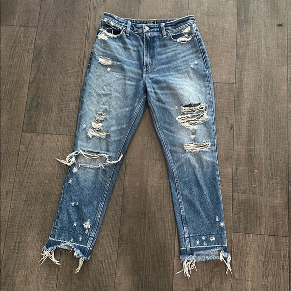 Abercrombie & Fitch ANNIE HIGH RISE Girlfriend Distressed Blue Jeans sz 28 6R - Picture 2 of 6